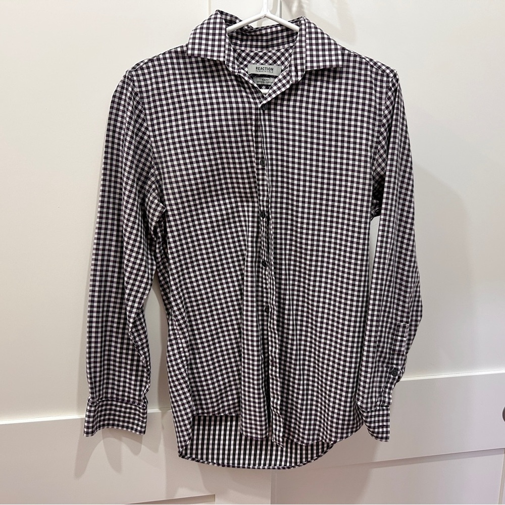 Men’s Kenneth Cole reaction checkered black white slim fit collar button shirt S